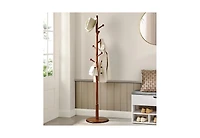 Songmics Home Solid Wood Coat rack with 7 Rounded Hooks, Dark Walnut