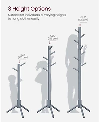 Songmics Home Solid Wood Free-Standing Coat Rack with 8 Hooks & 3 Adjustable Heights, Grey