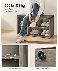 Songmics Home Cushioned Entryway Shoe Storage Bench with 6 Compartments, Heather Greige