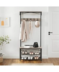 Songmics Home Industrial Style Coat Rack with Shoe Storage, 3-Tier Storage Shelf for Entryway, Greige