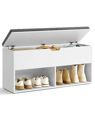 Songmics Home Shoe Bench with Cushion, Entryway Bench with Storage, Grey and White