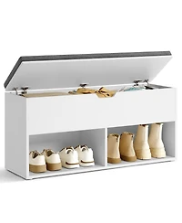 Songmics Home Shoe Bench with Cushion, Entryway Bench with Storage, Grey and White