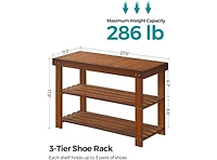 Songmics Home 3 Tier Entryway Bamboo Shoe Storage Organizer with Bench, Walnut Color