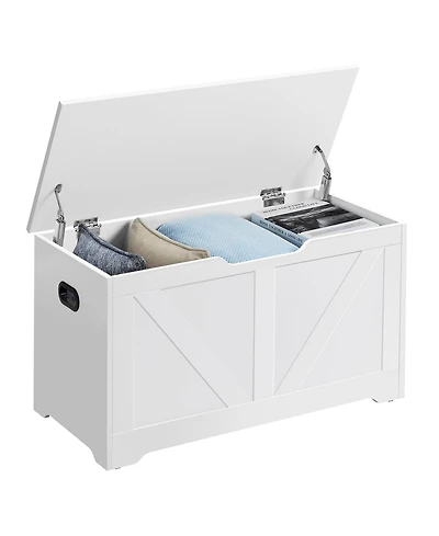 Songmics Home Farmhouse Style Storage Chest with 2 Safety Hinges, Ideal for Entryway, Bedroom, Living Room, Cloud White