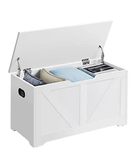 Songmics Home Farmhouse Style Storage Chest with 2 Safety Hinges, Ideal for Entryway, Bedroom, Living Room, Cloud White