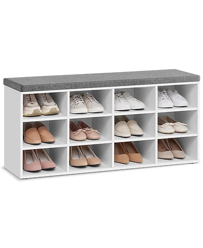 Songmics Home Cushioned Shoe Bench with storage, 12 Compartments, Cloud White & Dove Gray