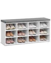 Songmics Home Cushioned Shoe Bench with storage, 12 Compartments, Cloud White & Dove Gray