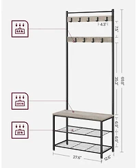Songmics Home Entryway Industrial Style Coat Rack with Shoe Storage, 3-in-1 Design Steel Frame, Grey