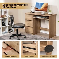 Computer Desk with Power Outlet Keyboard Tray & 3 Large Drawers Type-c & Usb Ports