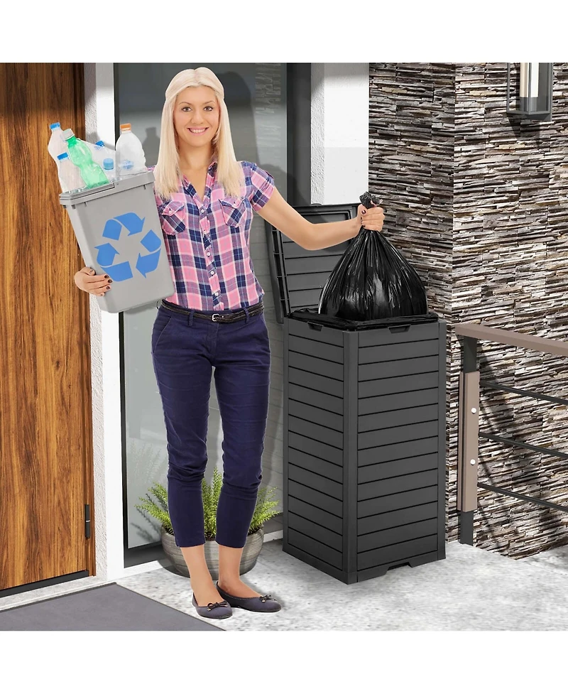 1 Pcs 31 Gallon Outdoor Trash Can Waste Bin with Dual Lid & Pull-out Drawer Backyard