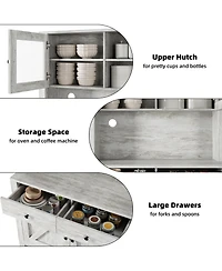 gaomon Kitchen Pantry Cabinet with Microwave Stand, Freestanding Hutch Cabinet with Buffet Cupboard,Grey