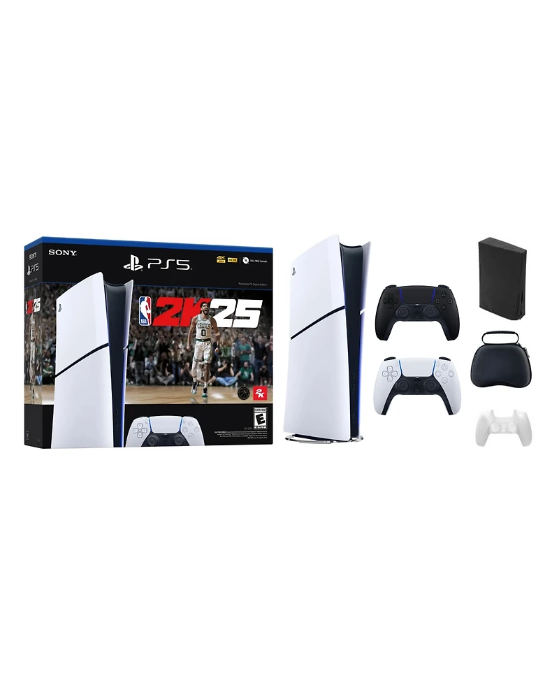 Sony PlayStation 5 Slim Console Digital Edition – Nba 2K25 Bundle With Black Controller and Accessories - Black