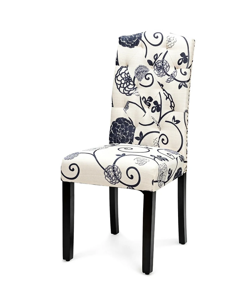 Gymax Set of 2 Tufted Dining Chair Upholstered Nailhead Trim Rubber Wooden Leg
