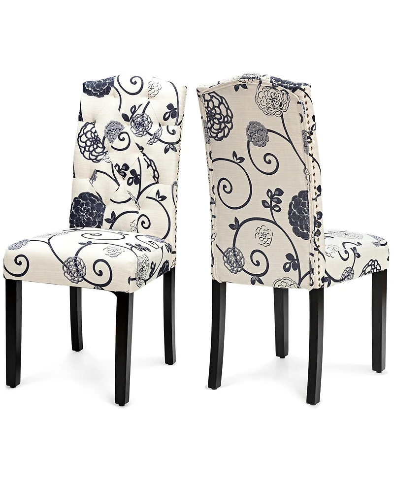 Gymax Set of 2 Tufted Dining Chair Upholstered Nailhead Trim Rubber Wooden Leg