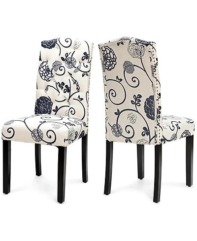 Gymax Set of 2 Tufted Dining Chair Upholstered Nailhead Trim Rubber Wooden Leg