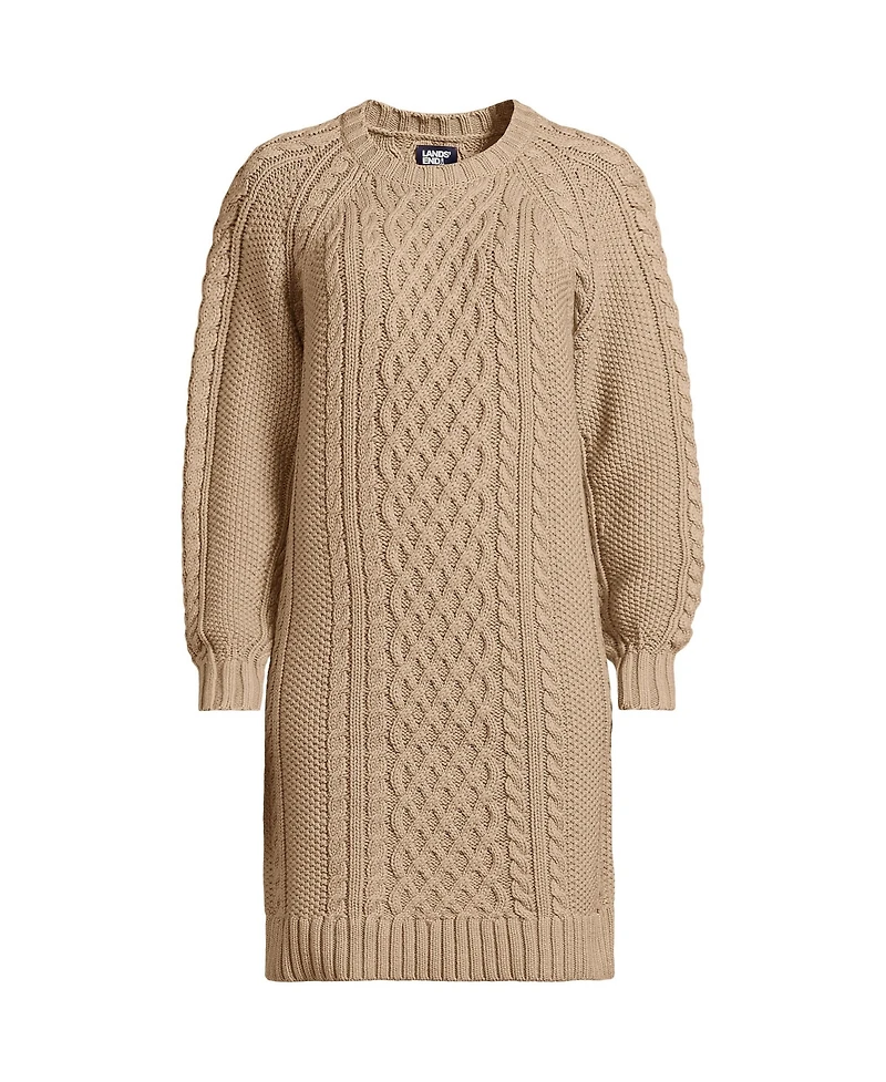 Lands' End Women's Cotton Blend Cable Crew Neck Sweater Dress