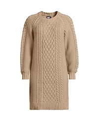 Lands' End Women's Cotton Blend Cable Crew Neck Sweater Dress
