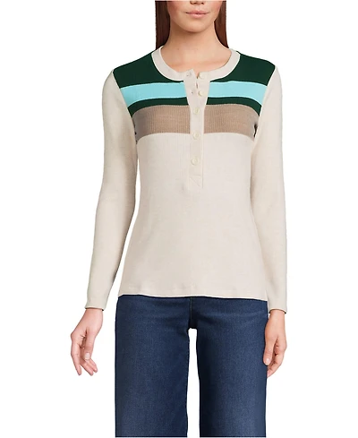 Lands' End Women's Long Sleeve Cozy Rib Henley Top