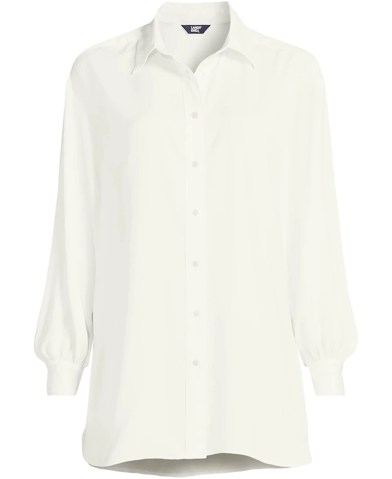 Lands' End Women's Long Sleeve Oversized Satin Buttondown Tunic