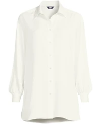 Lands' End Women's Long Sleeve Oversized Satin Buttondown Tunic