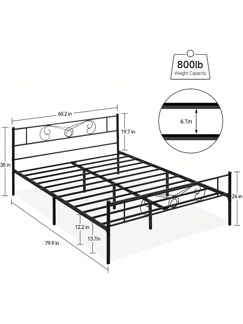 gaomon Metal Platform Bed Frame With Headboard And Footboard, Steel Slat Support Mattress Foundation