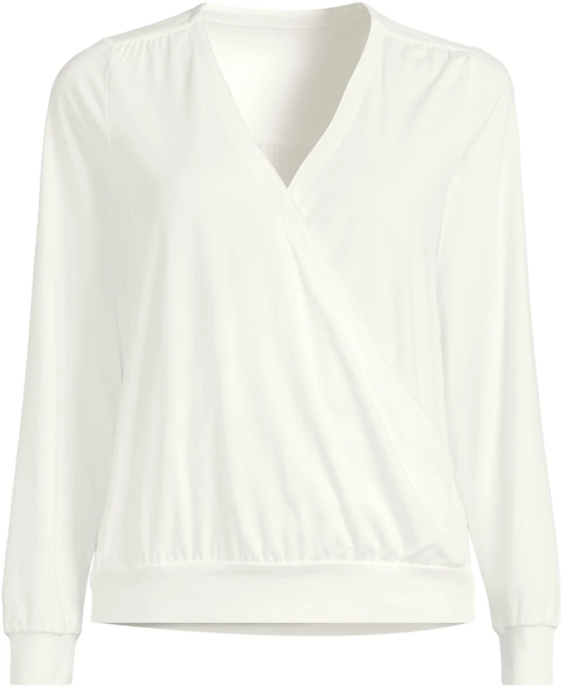 Lands' End Women's Long Sleeve Lightweight Jersey Surplice Blouse