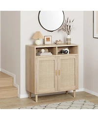 gaomon Sideboard Buffet Storage Cabinet, Rattan Kitchen Cabinet with 2 Doors/Shelf 2pcs