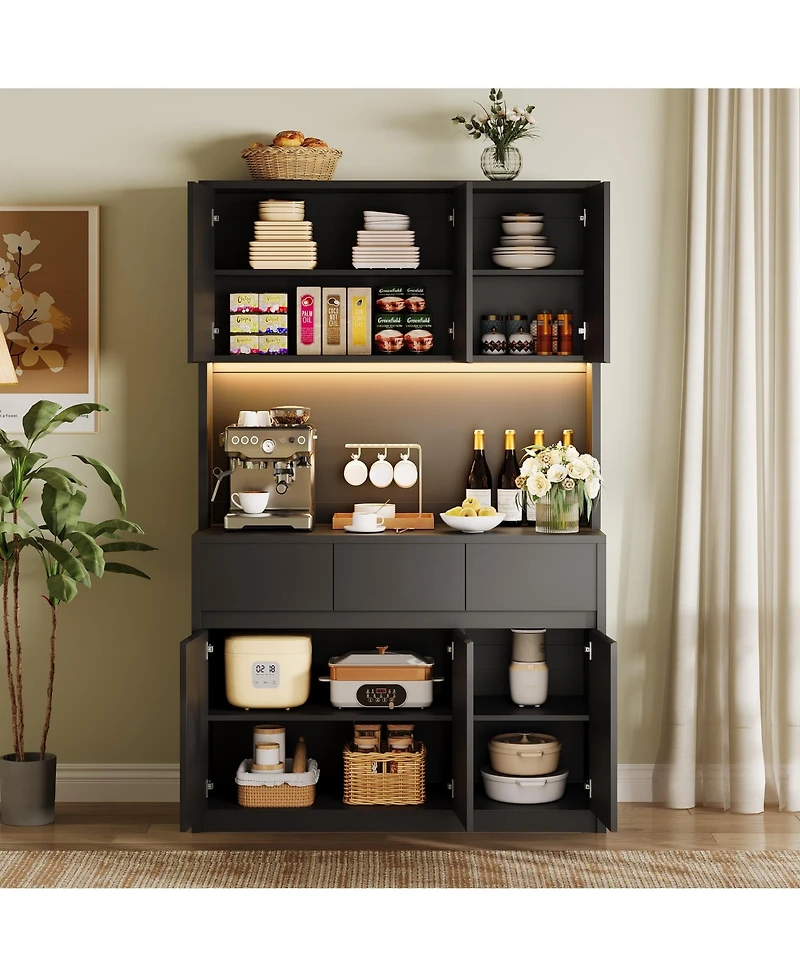 gaomon 70" Kitchen Food Pantry with Charge Station, Led Light,Storage Cabinet
