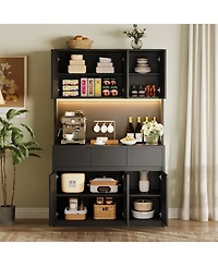 gaomon 70" Kitchen Food Pantry with Charge Station, Led Light,Storage Cabinet