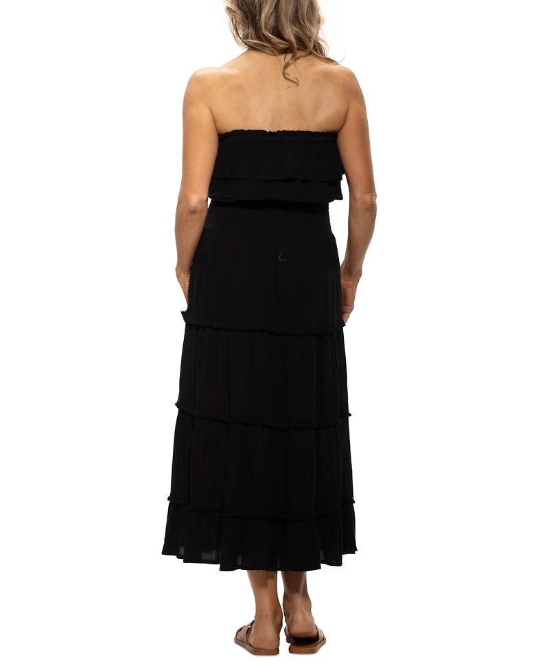 Dotti Women's Ruffled Smocked-Waist Tiered Cover-Up Dress