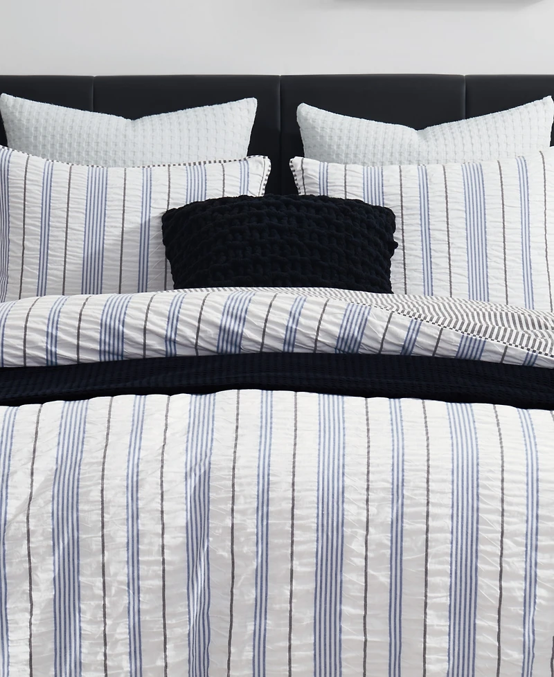 Dkny Seersucker Stripe 3 Piece Comforter Set, Full/Queen