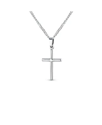 Bling Jewelry Delicate Petite X- Small Tube Simple Religious Cross Pendant Necklace .925 Sterling Silver