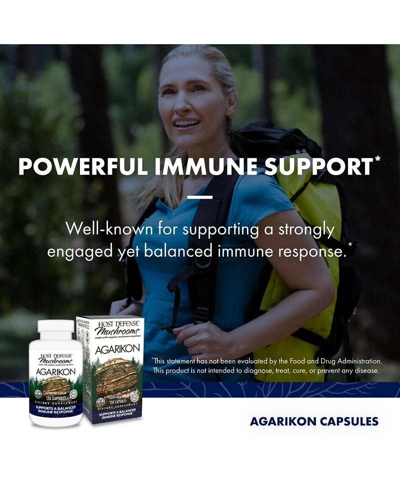 Host Defense Agarikon Capsules - Immune System Support Supplement - Mushroom Supplement to Aid Immune Functions & Cell Strength
