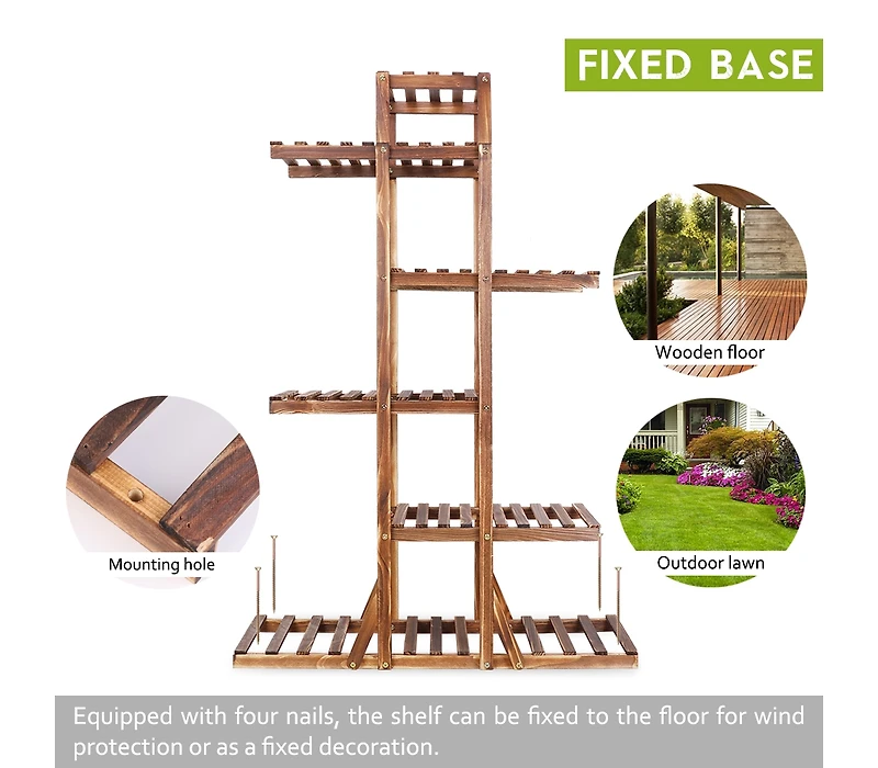 Unho 6-Tiered Wood Plant Stand Flower Pot Rack Bonsai Display Bench Patio Shelf Porch