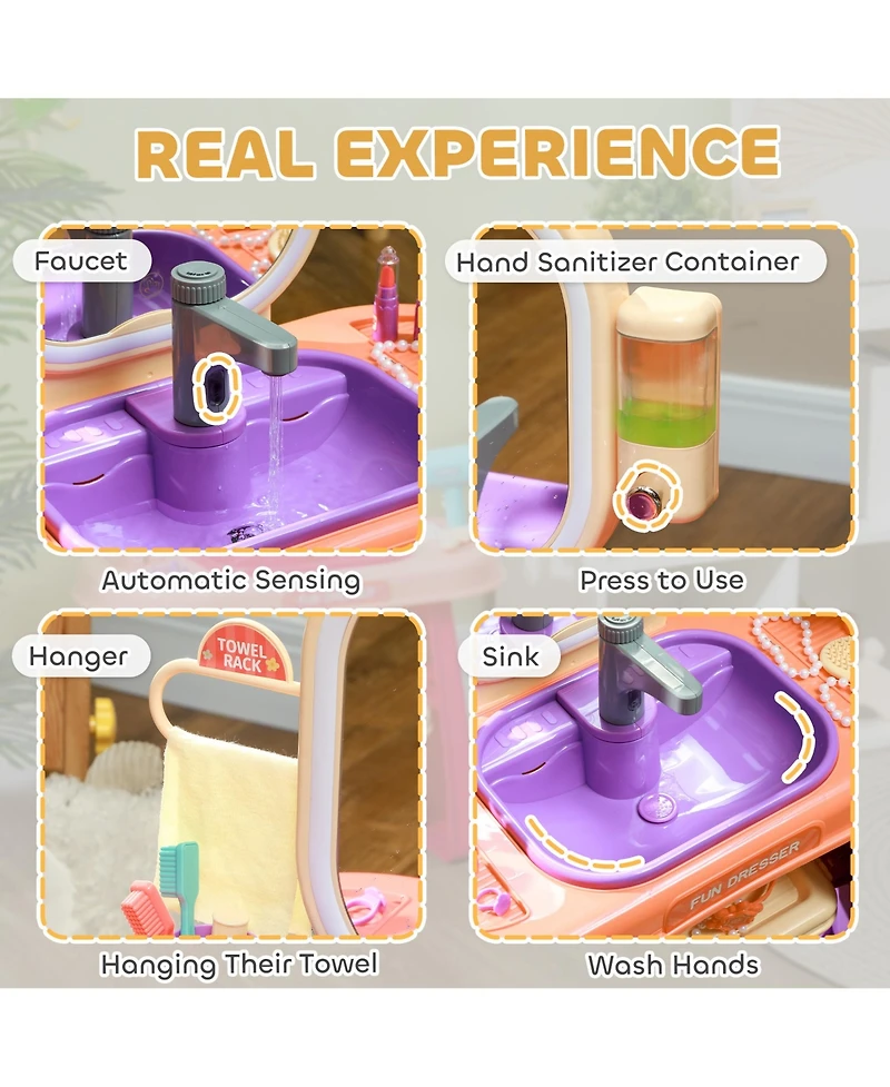 Qaba Kids Vanity Set with Mirror, Led Light, Music, 23 Accessories