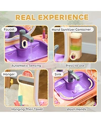 Qaba Kids Vanity Set with Mirror, Led Light, Music, 23 Accessories