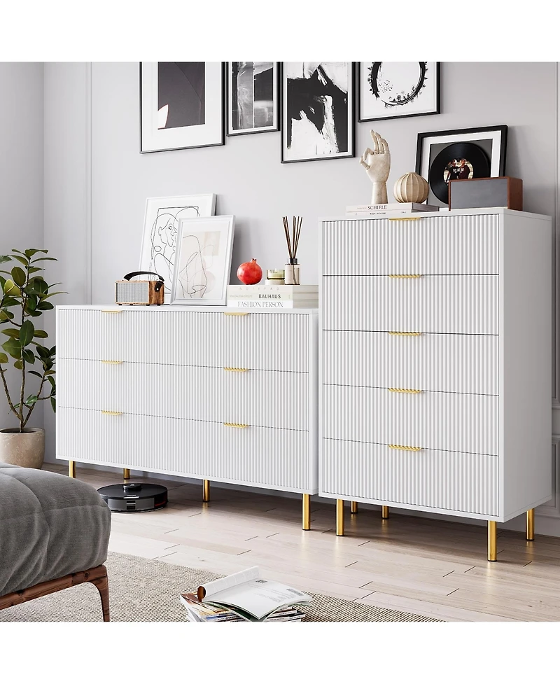 gaomon White 6 Drawer Dresser for Bedroom, 56” Wide Wood Dresser Organizer with Metal Legs