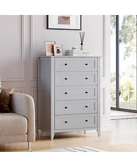 gaomon White 5 Chest of Drawer Dresser, Modern Tall Nightstand with Deep Drawers and Nickel Round Handle