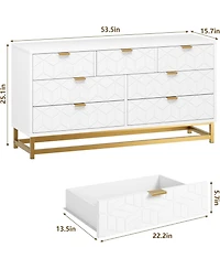 gaomon Dresser for Bedroom, Large 7 Drawer Dresser Organizer with Golden Metal Handle and Legs,White