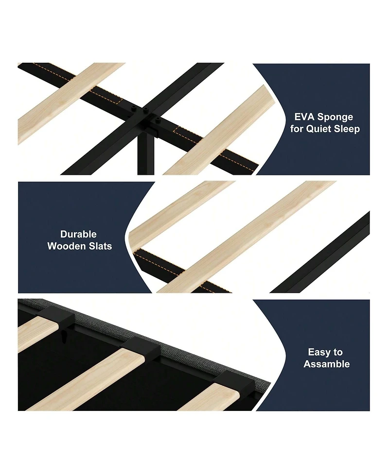 gaomon Platform Bed Frame, Fabric Upholstered With 4 Storage Drawers, No Box Spring Needed, Wooden Slats Support, Noise Free, Easy Assembly