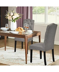 Gymax Set of 4 Tufted Dining Chair Upholstered w/ Nailhead Trim & Rubber Wooden Legs