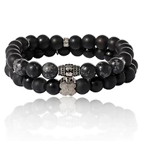 Lucky Brand Black Lava Bead Bracelets - Set of Two Natural Stone Stretch Bracelets for Men