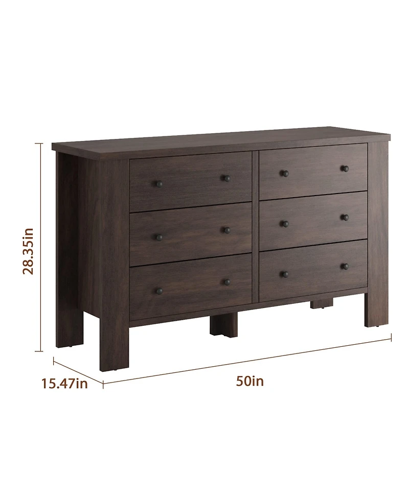 gaomon Dark Brown Dresser for Bedroom, 6 Drawer Dresser with Metal Handle, Dresser Organizer
