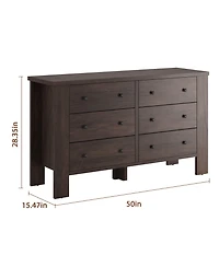 gaomon Dark Brown Dresser for Bedroom, 6 Drawer Dresser with Metal Handle, Dresser Organizer