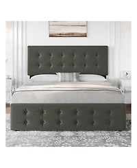 Bed Frame,With 4 Storage Drawers And Headboard, Linen Upholstered Platform Frame With Wooden Slats Support, Button Tufted Design