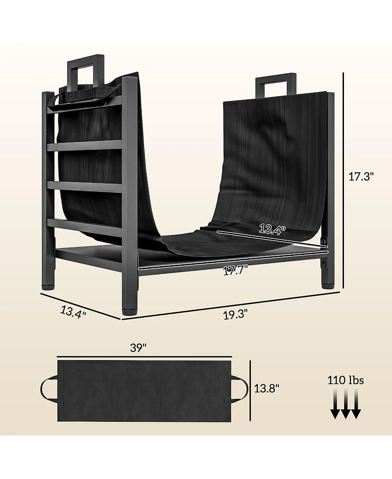 Outsunny Firewood Rack with Log Carrier, Indoor Outdoor Wood Storage Holder