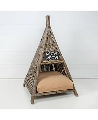 Tiki Tent 20" x 20" Coastal Handwoven Rattan Pet Bed with Machine-Washable Cushion, Kubu Gray