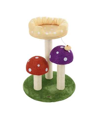The Licker Store Pixie 22.5" 3-Tier Cottage Sisal Mushroom Cat Tree with Scratching Posts, Napping Perch, and Dangling Bell Toy, Multi