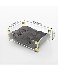 Haines 21.5" x 15.25" Small/Medium Modern Acrylic Velvet Pet Bed with Washable Cushion, Dark Gray/Clear