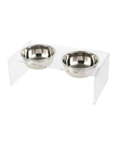 Keaton Modern Acrylic Rectangular Elevated Pet Feeder With 2 Stainless Steel Bowls